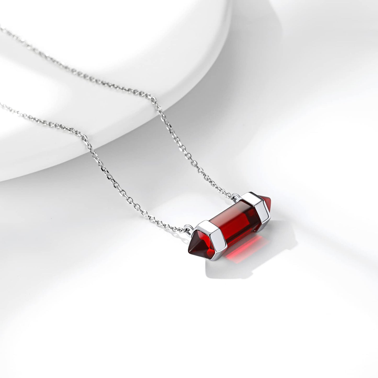 Hexagonal Synthetic Red Garnet Pendant