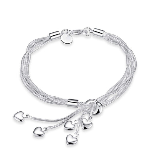 925 Sterling Silver Hearts Bracelet