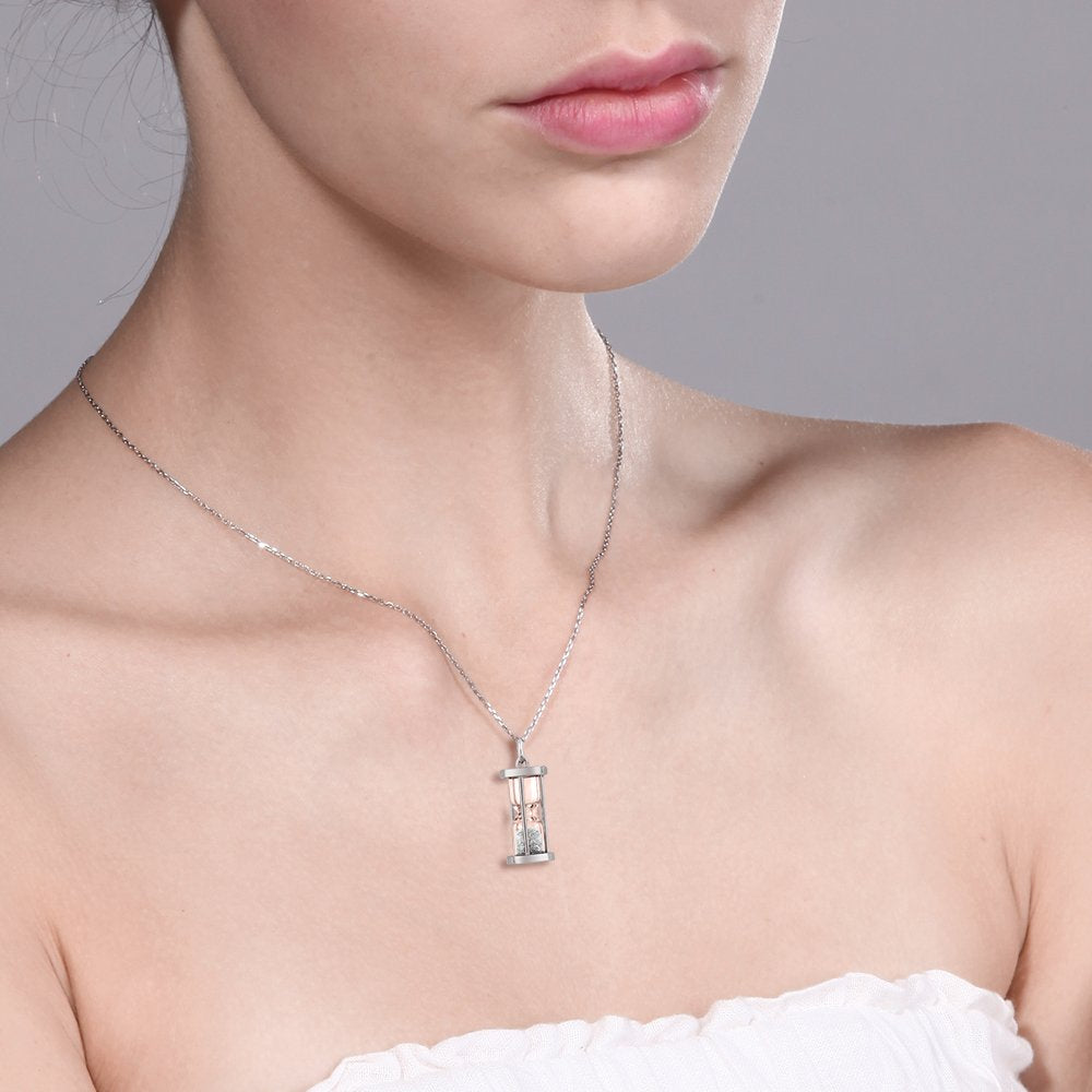 3/4 Diamond and Gemstone Birthstone Dust Hourglass Necklace