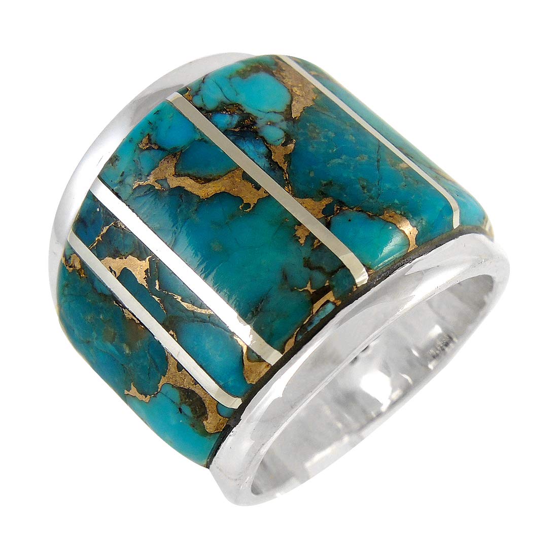 Wide Statement Ring in Sterling Silver Ring with Genuine Turquoise