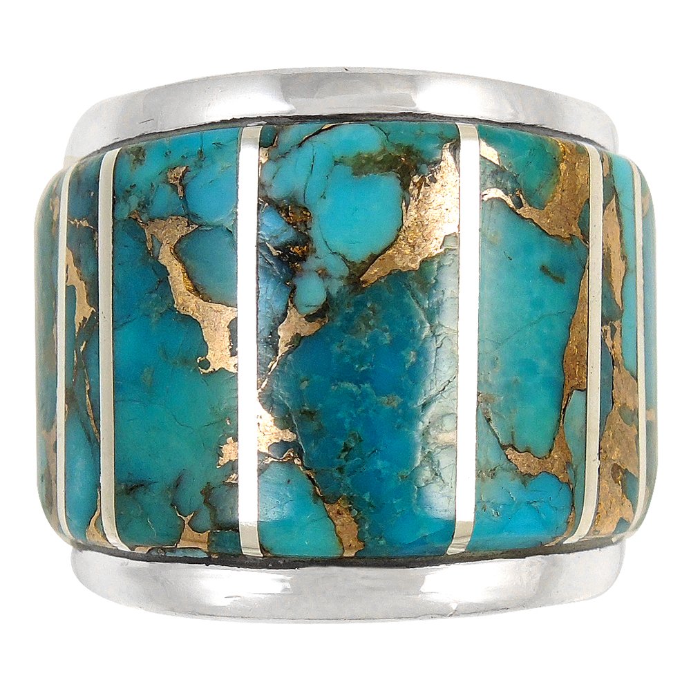 Wide Statement Ring in Sterling Silver Ring with Genuine Turquoise